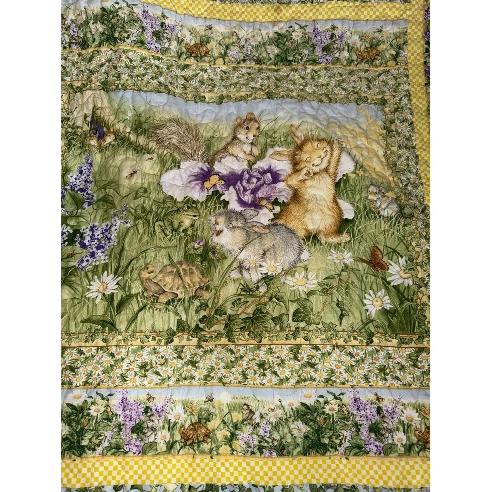 Handmade Quilt Rabbit Butterflies Floral Turtle Cottagecore Child Gorgeous